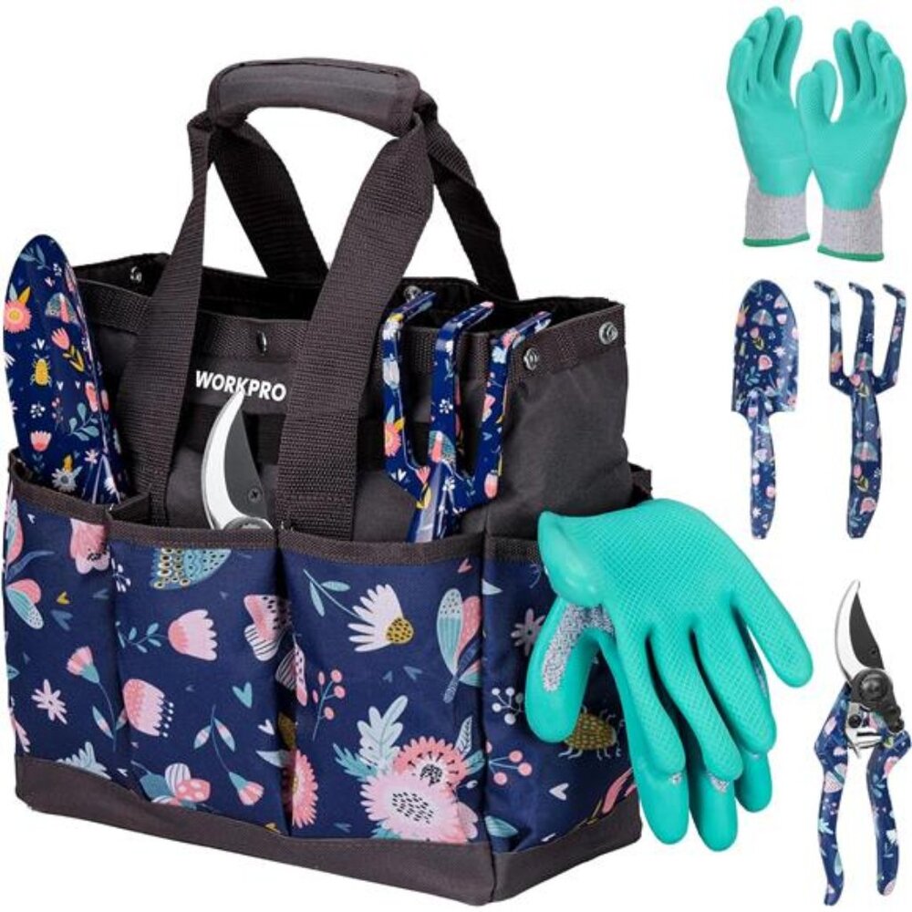 5PCS Garden Tool Set,Aluminum Heavy Duty Gardening Tool Set with Garden Tool Bag